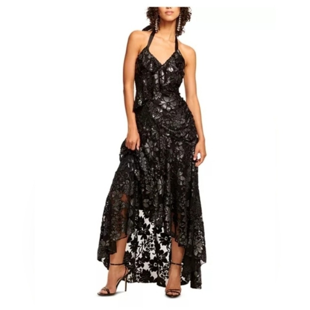 Ramy Brook Chaplin High-Low Metallic Lace‎ Gown Sz 6 NWT Halter V-Neck $695